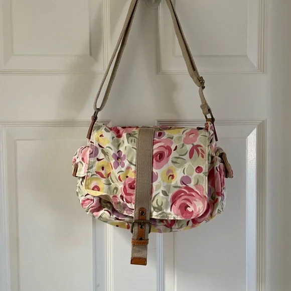Fossil | Classic Floral Canvas Crossbody Shoulder Bag. Adjustable Straps. Pink - Picture 1 of 12